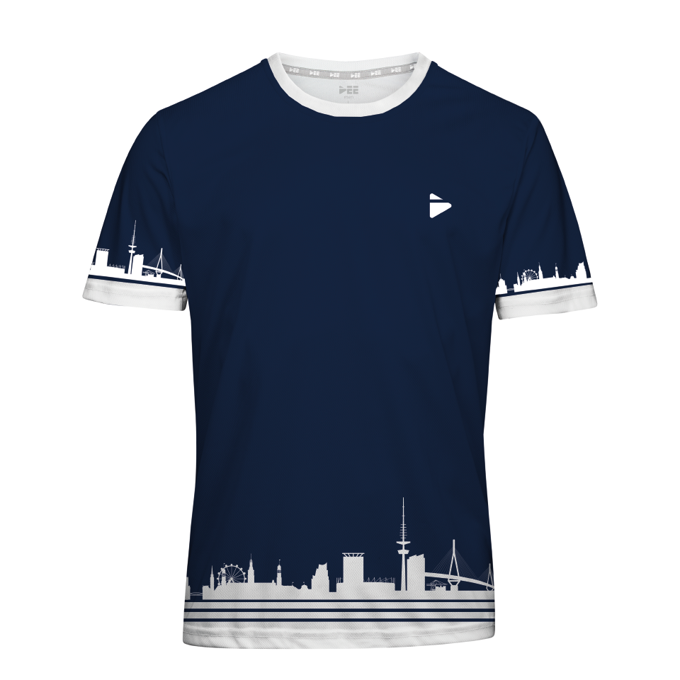 Sonderedition Allround-Sportshirt Skyline Hamburg (Cyclassics Blau/Weiß)
