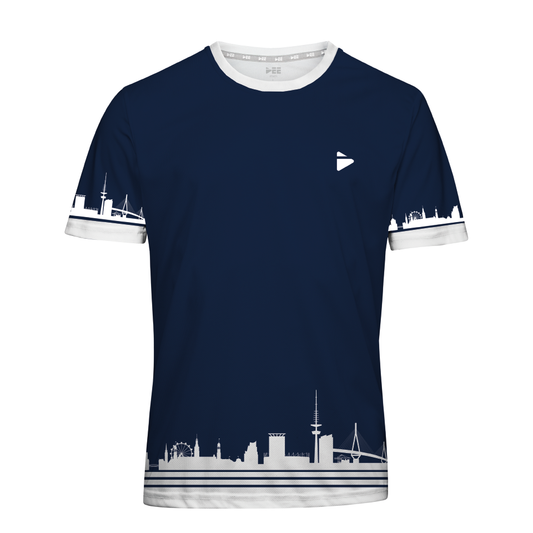 Sonderedition Allround-Sportshirt Skyline Hamburg (Cyclassics Blau/Weiß)
